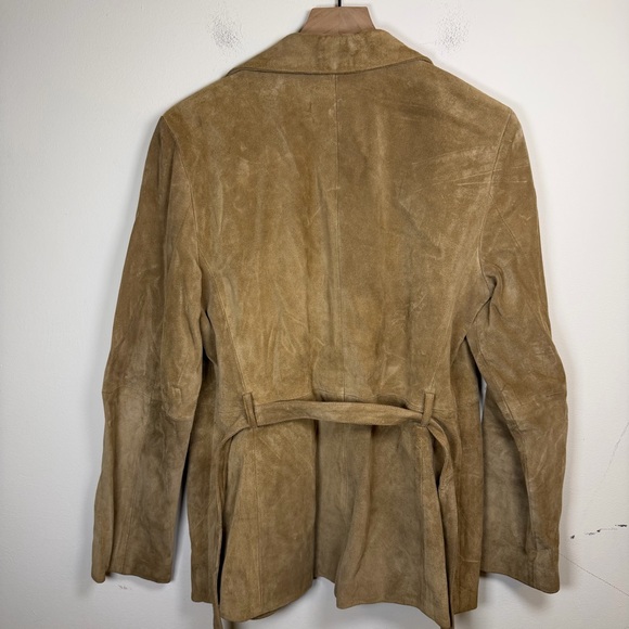 Banana Republic Vintage Suede Leather Jacket Blazer Belted Size L 2002 Boho Tan - Picture 2 of 6
